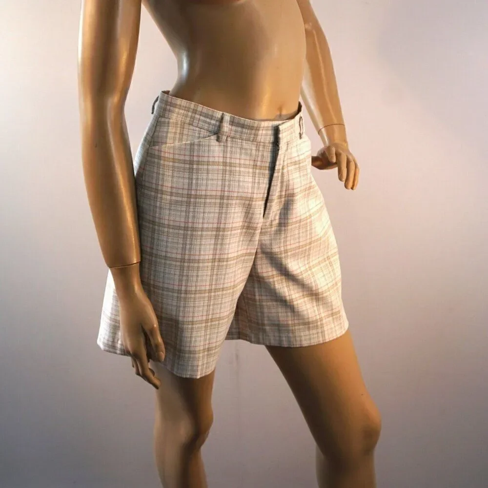 Dockers Womens Shorts Stain Defender Flat Front Plaid Stretch Size 4